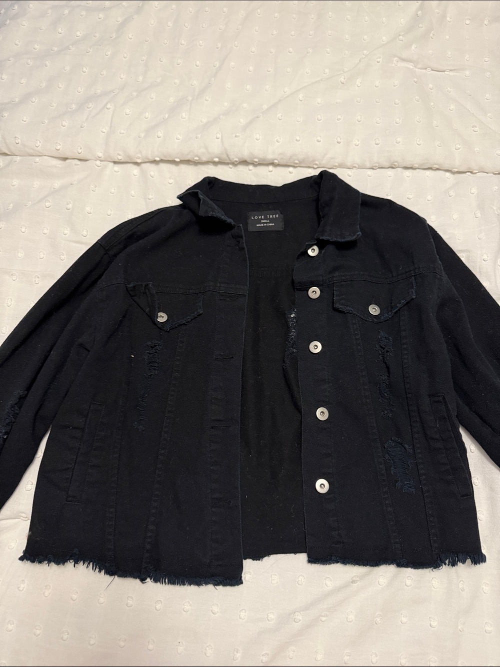 Love Tree Black Distressed Jean Jacket